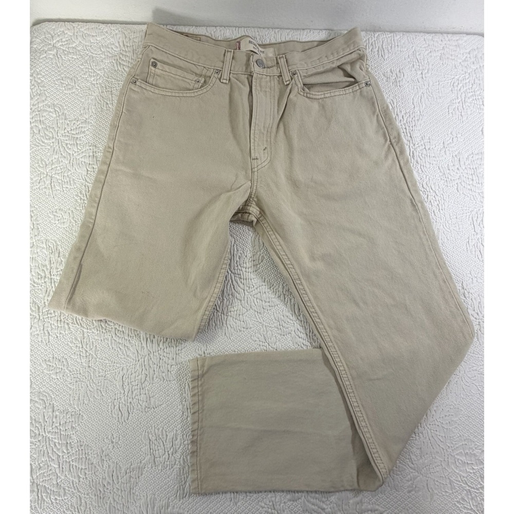 Levis Jeans Mens 32x32 Beige 505 Regular Straight American Work Wear Cotton Red